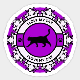 Purple/Violet I Love My Cat Sticker